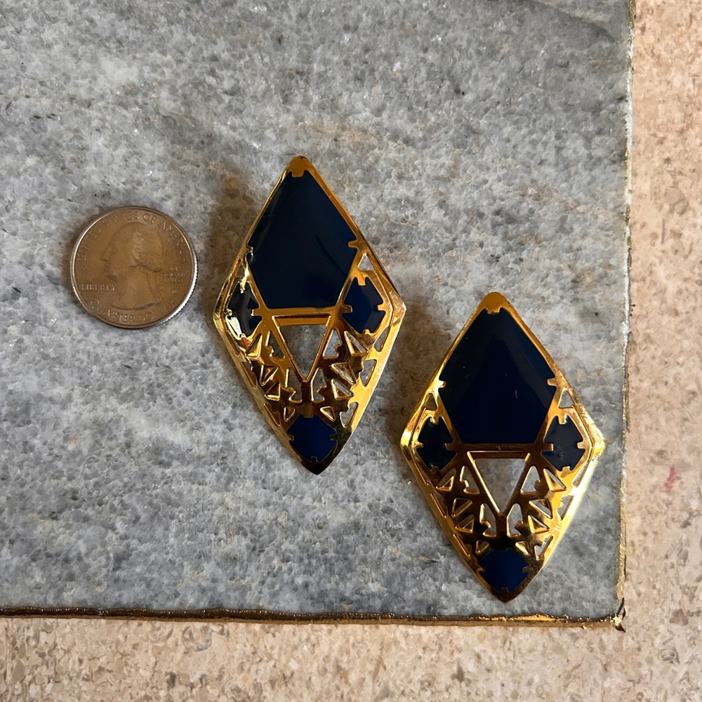 Elegant Gold and Teal Geometric Earrings